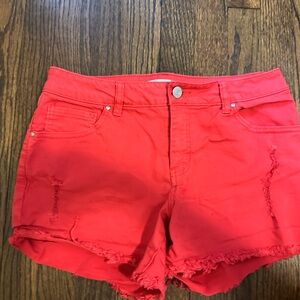 Refuge Vibrant Red Frayed Jean Shorts
